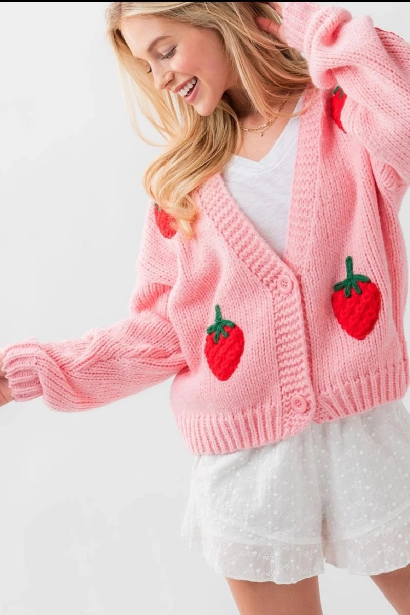 Strawberry Crochet Knit Cardigan